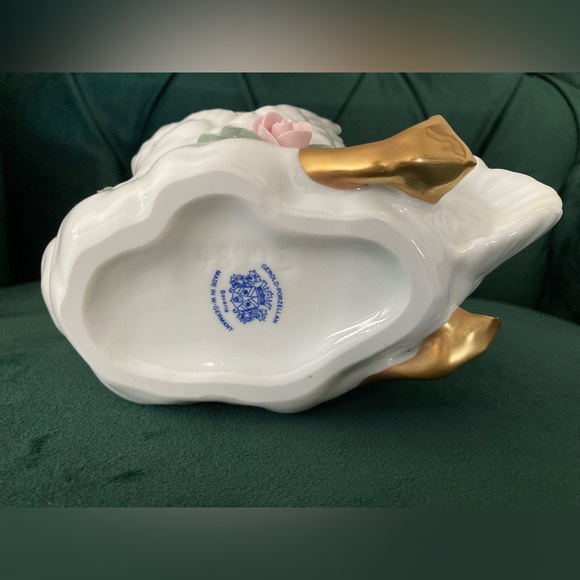 Swan Planter Porcelain Figurine W/ Roses Gerold Porzellan, Germany Rare Vintage - Picture 6 of 9